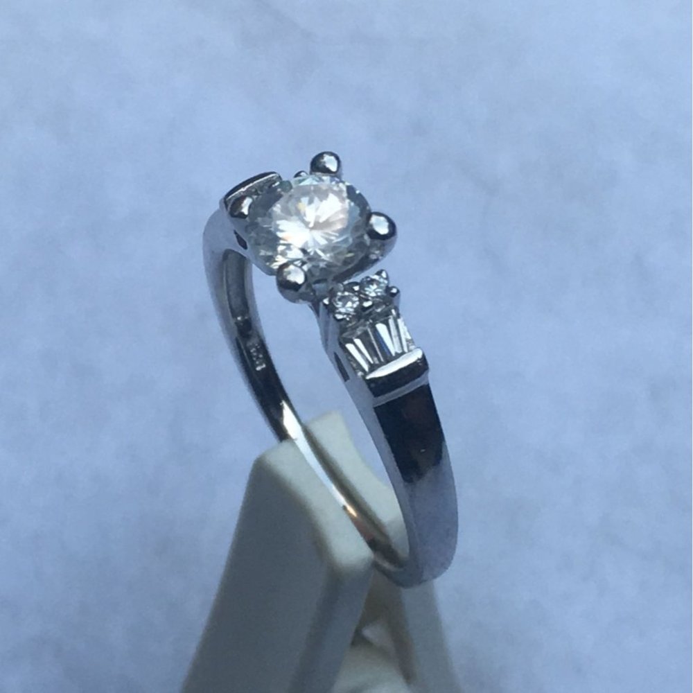 Sterling Silver Ring, CZ Round Solitaire With Accents, Engagement, Size 7